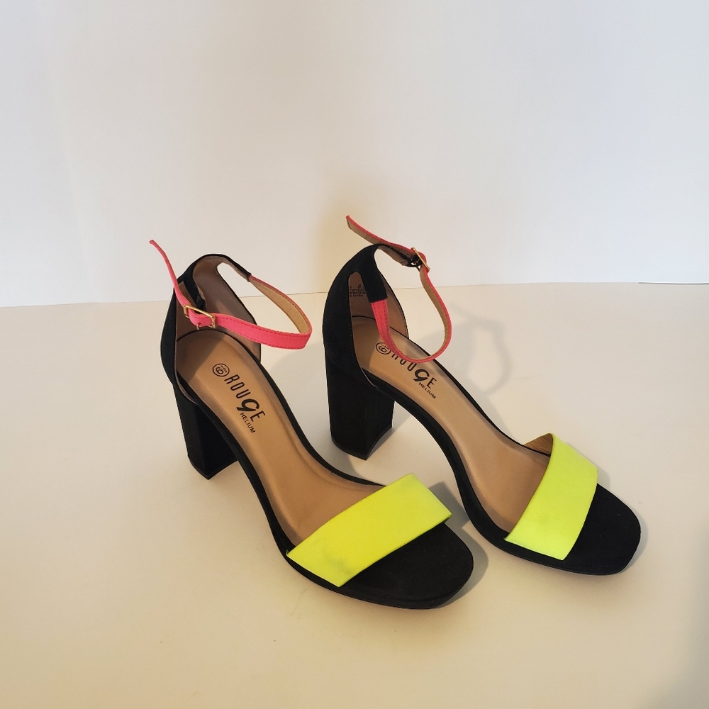 Rouge neon yellow and neon pink heels